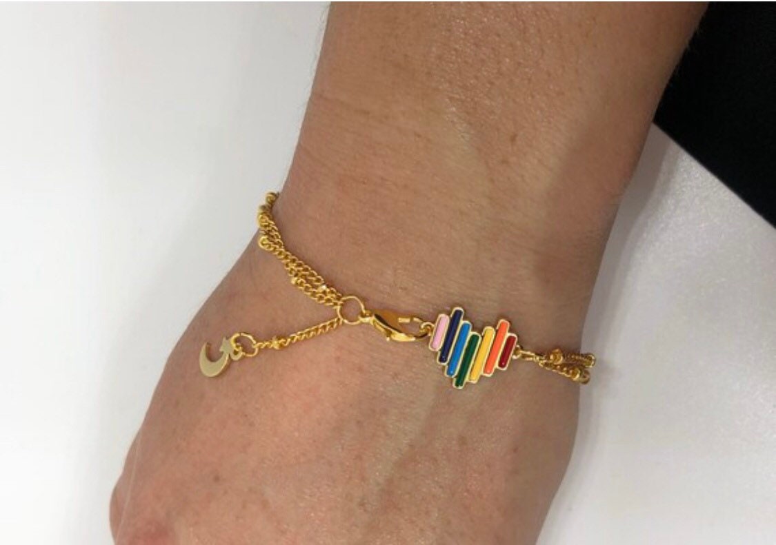 Love is Love - Rainbow Heart Bracelet with or without Dangling Moon Charm