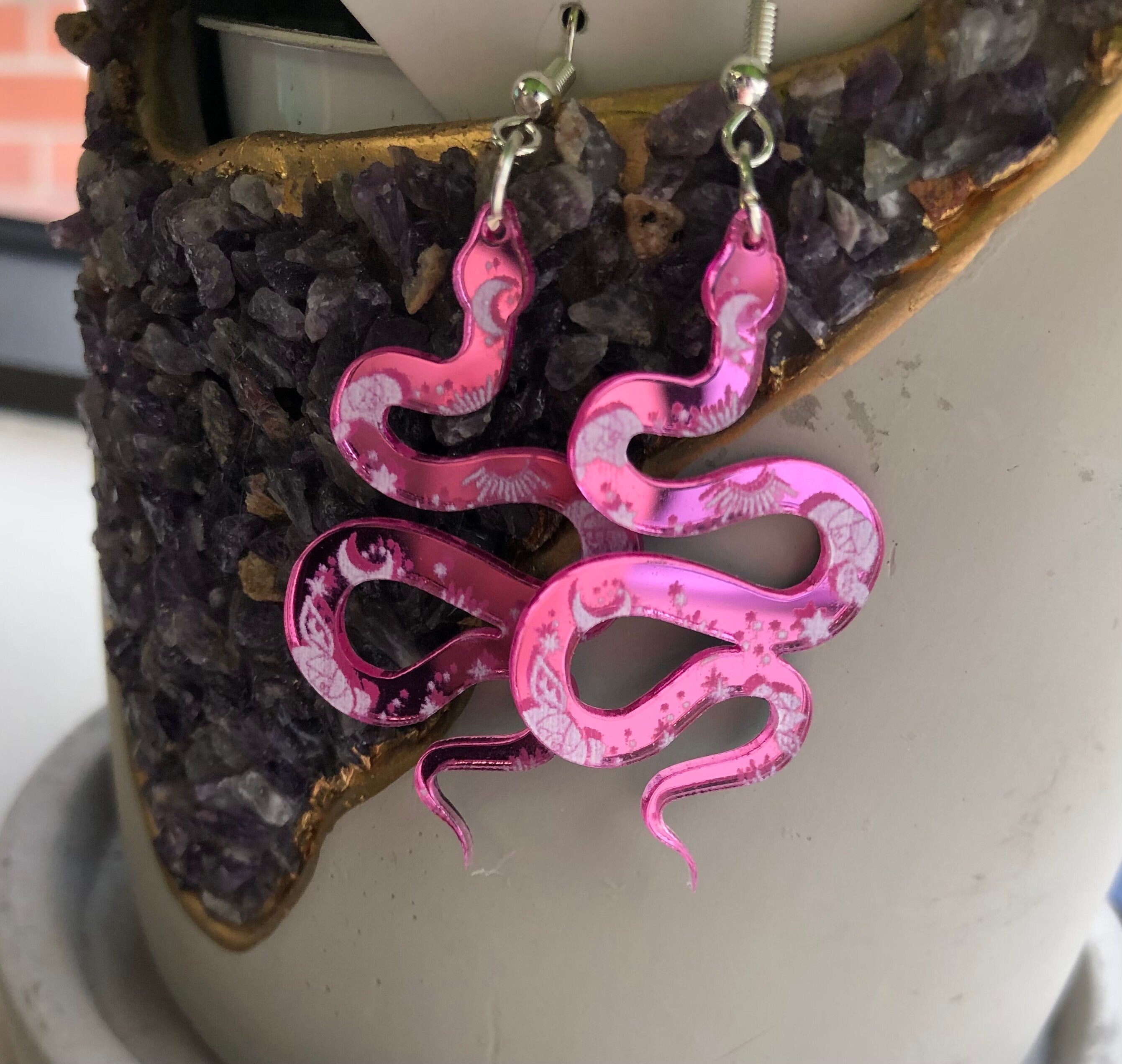 Pinky the Snake - Mid-Century Modern Inspired Earrings, Necklace, or Set (Retro Inspired)