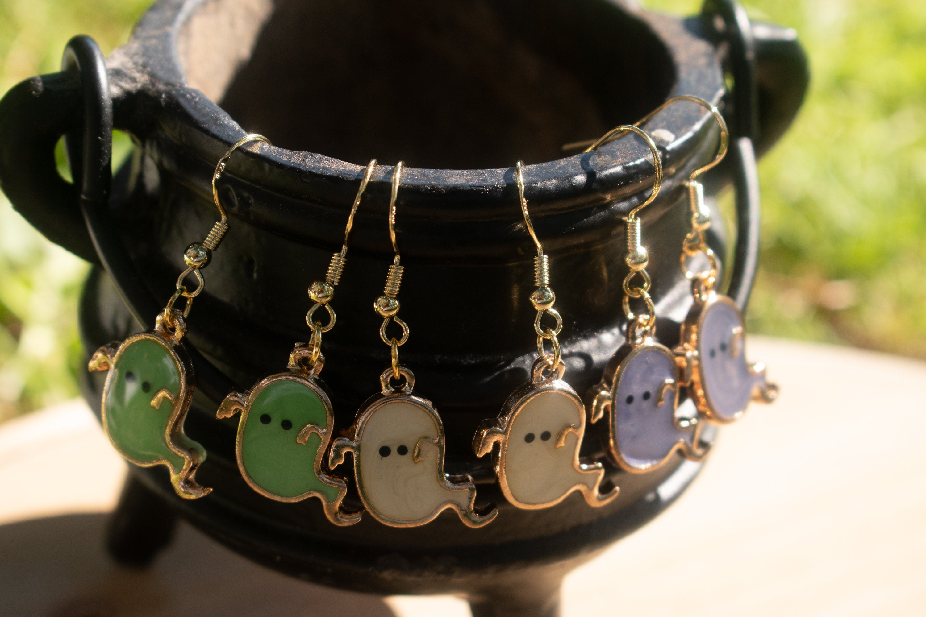 Retro & Vintage-Inspired Dangling Green or White Ghost Earrings