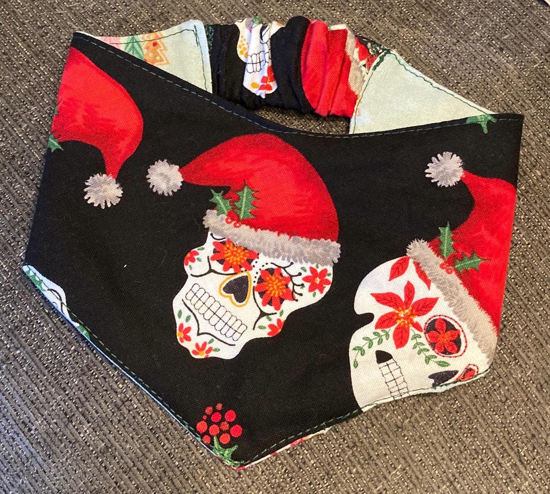Christmas Skulls with Santa Hats - Dog/Cat Bandana