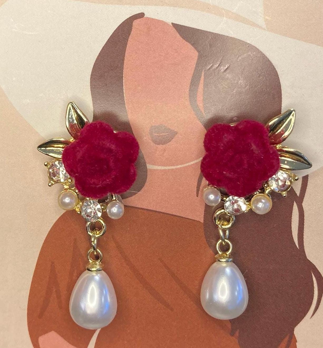 Red Velvet Rose Earrings