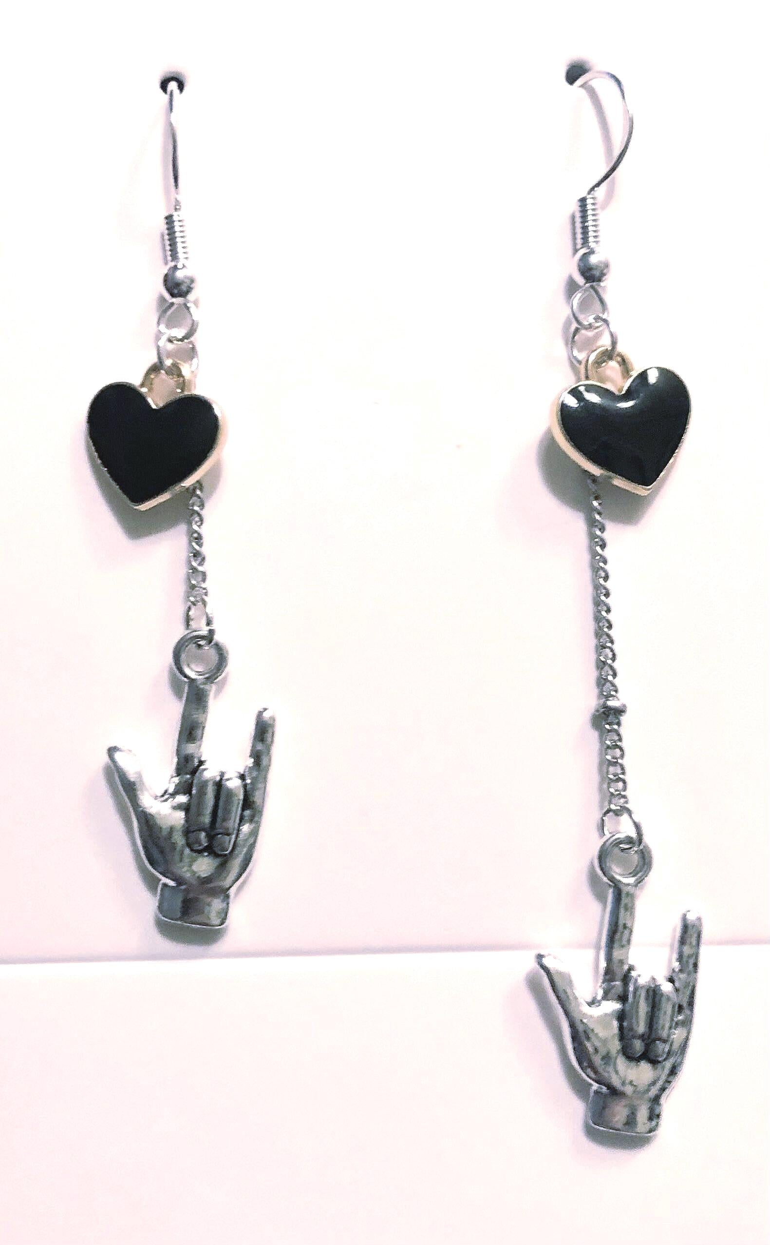 ASL “I Love You” Drop Heart Earrings