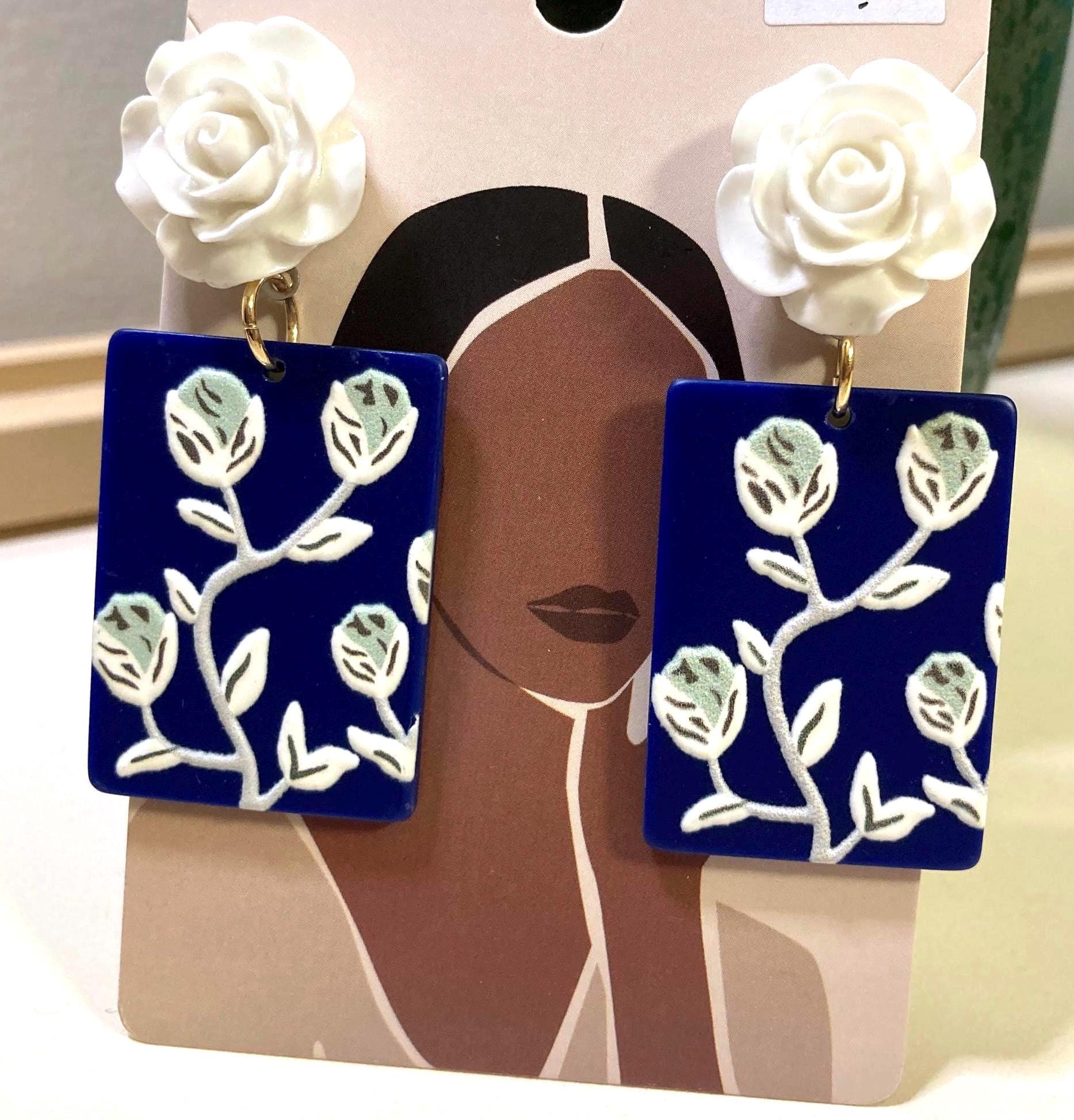 Flowers in Blue Earrings